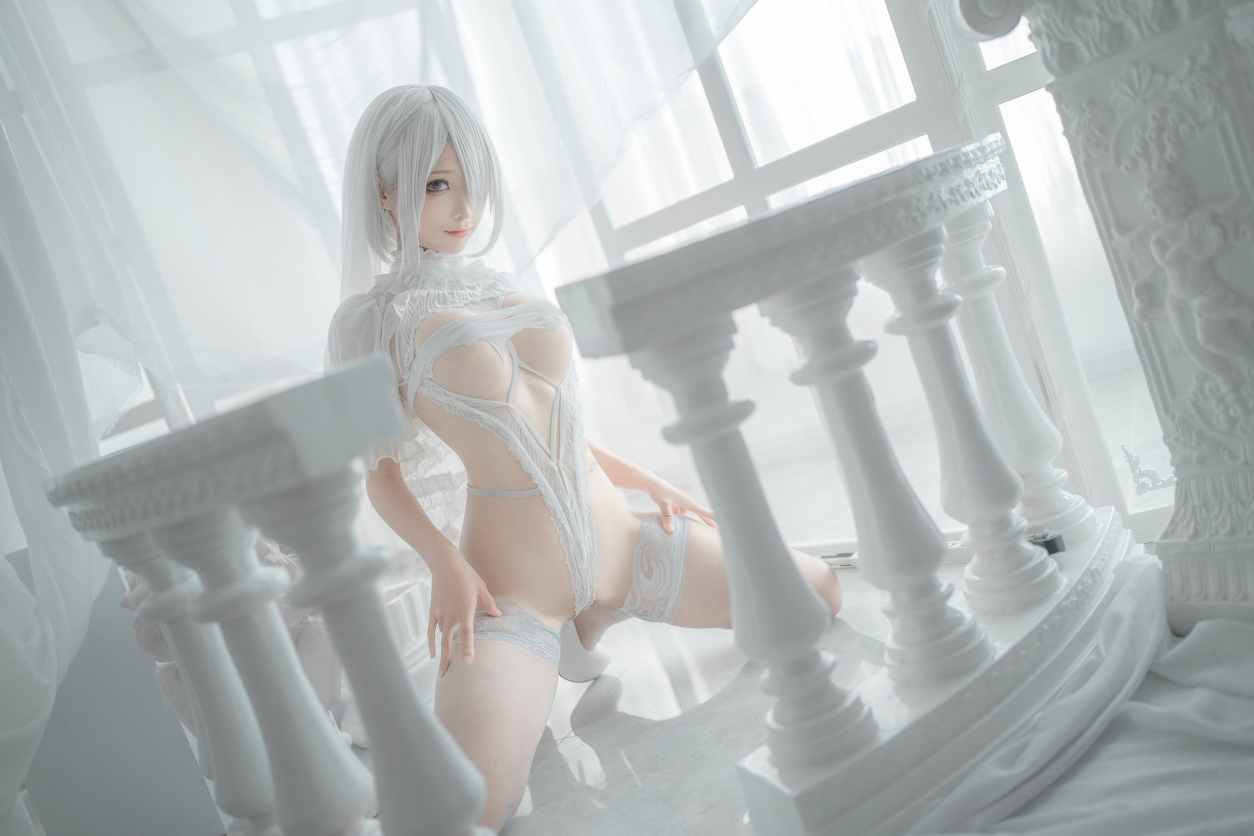 蠢沫沫 Cosplay 2B 白婚纱