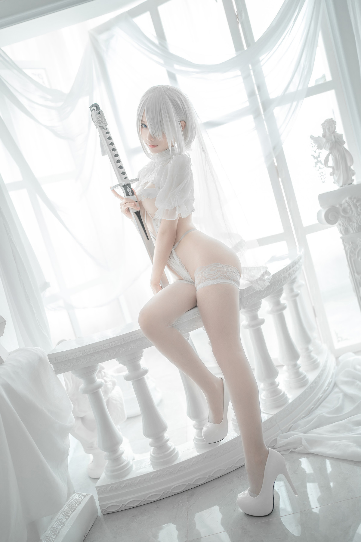 蠢沫沫 Cosplay 2B 白婚纱