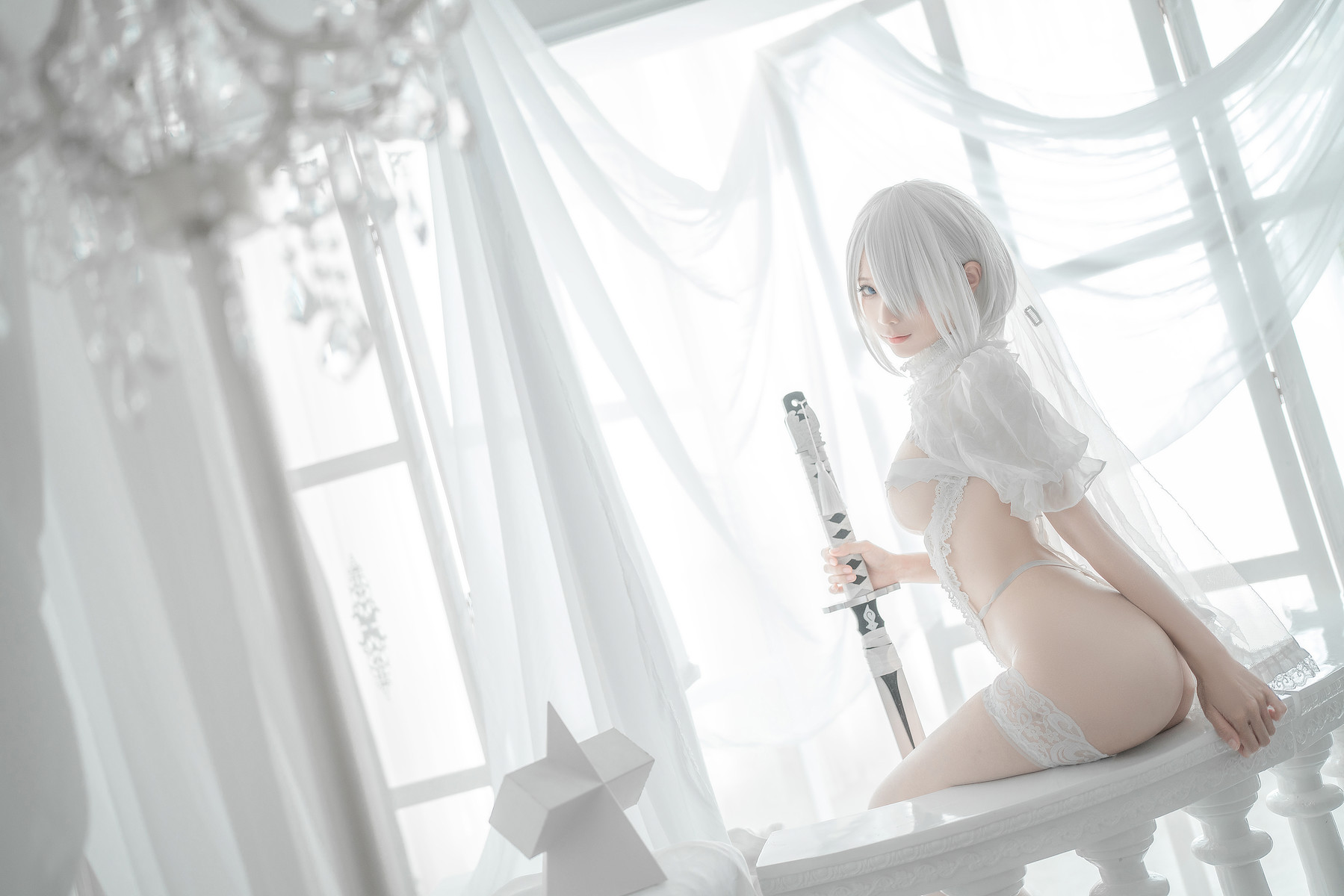 蠢沫沫 Cosplay 2B 白婚纱