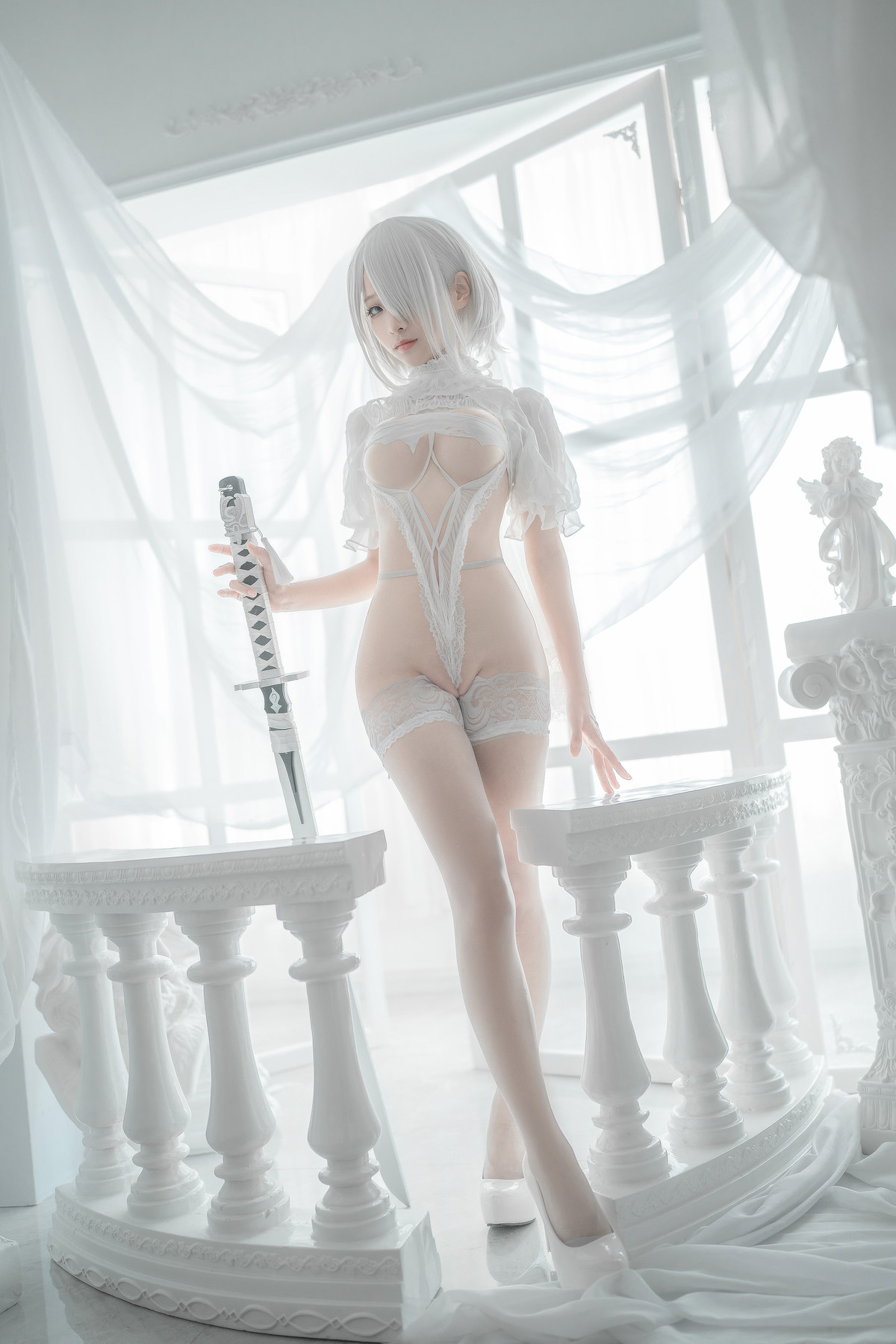 蠢沫沫 Cosplay 2B 白婚纱