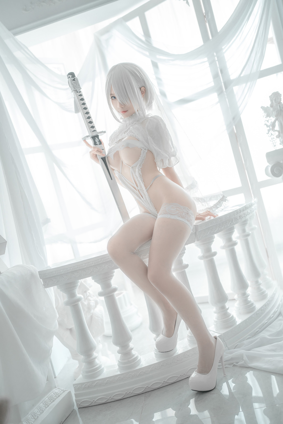 蠢沫沫 Cosplay 2B 白婚纱