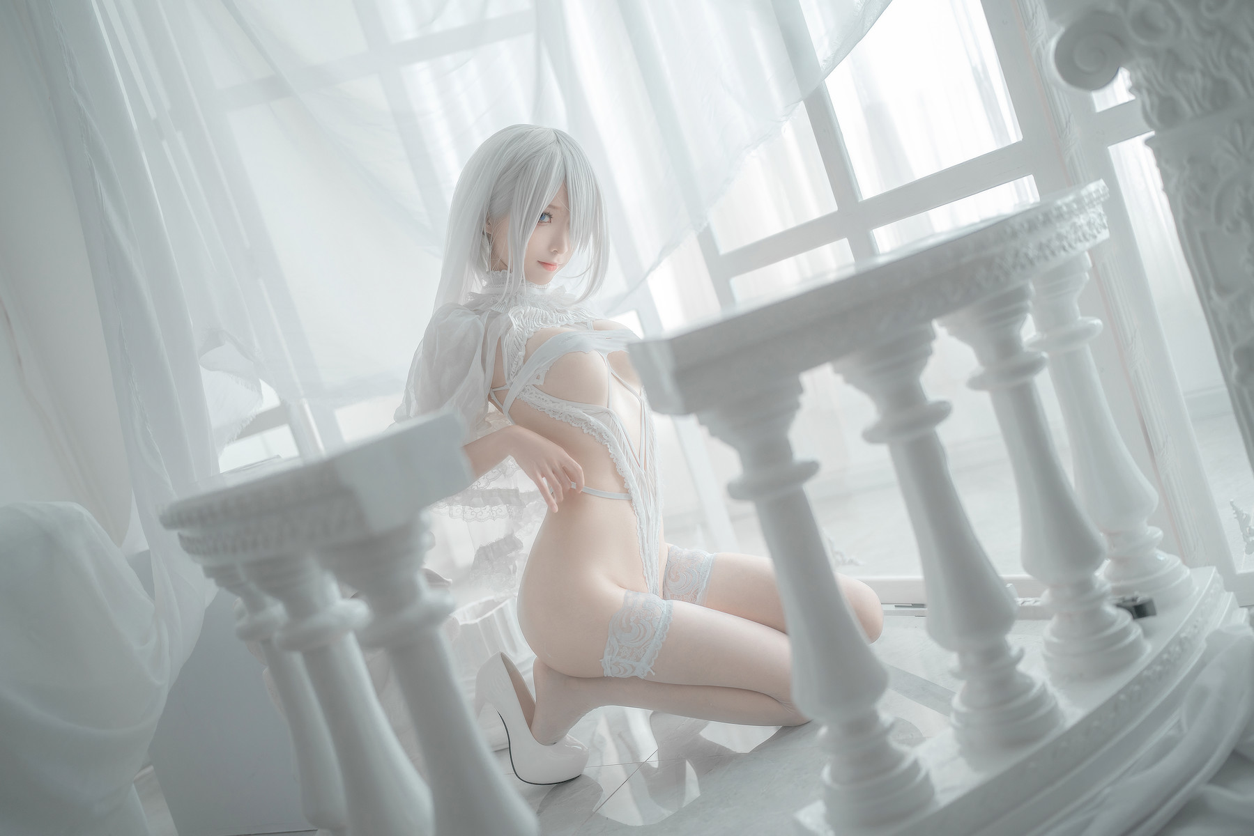 蠢沫沫 Cosplay 2B 白婚纱