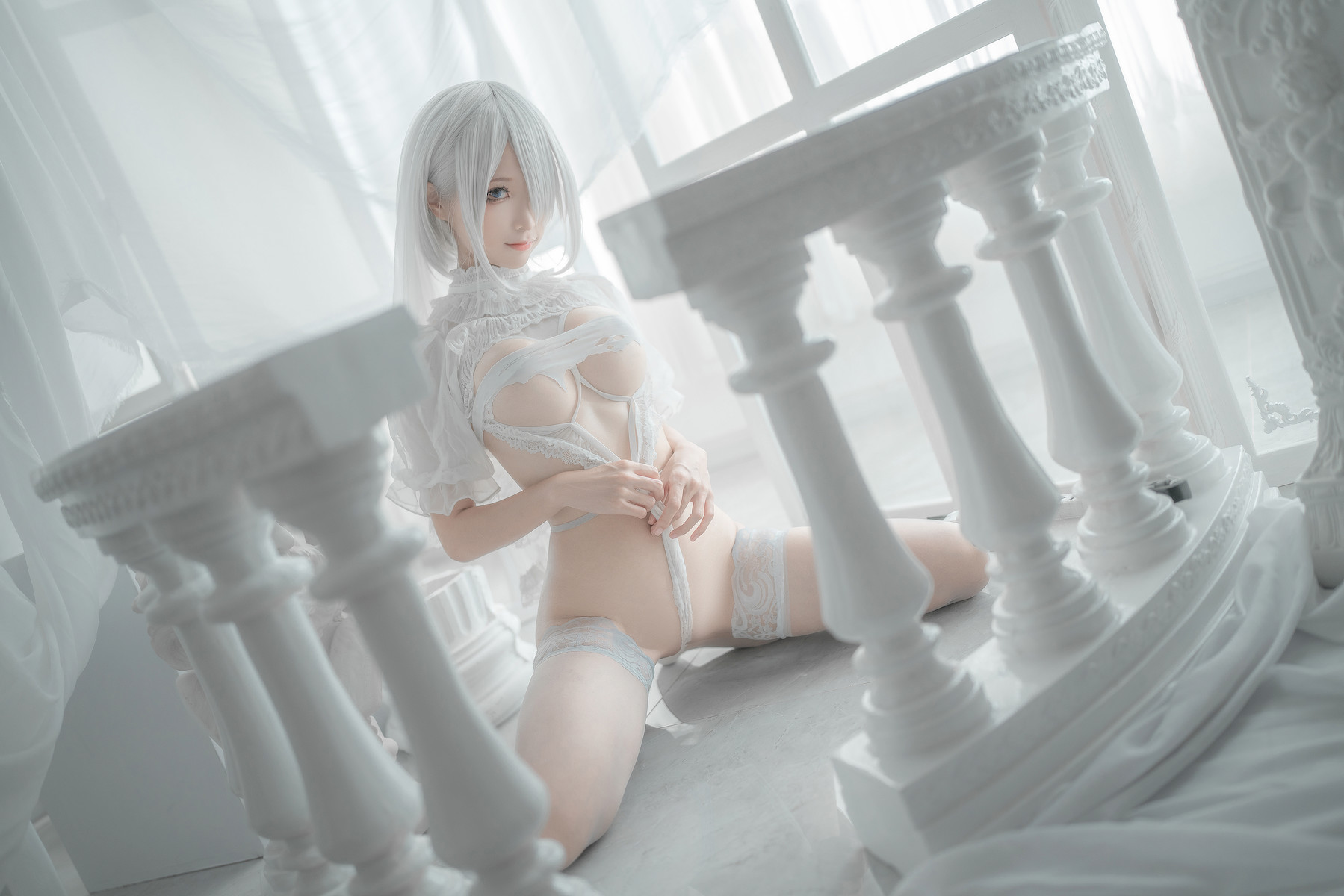 蠢沫沫 Cosplay 2B 白婚纱