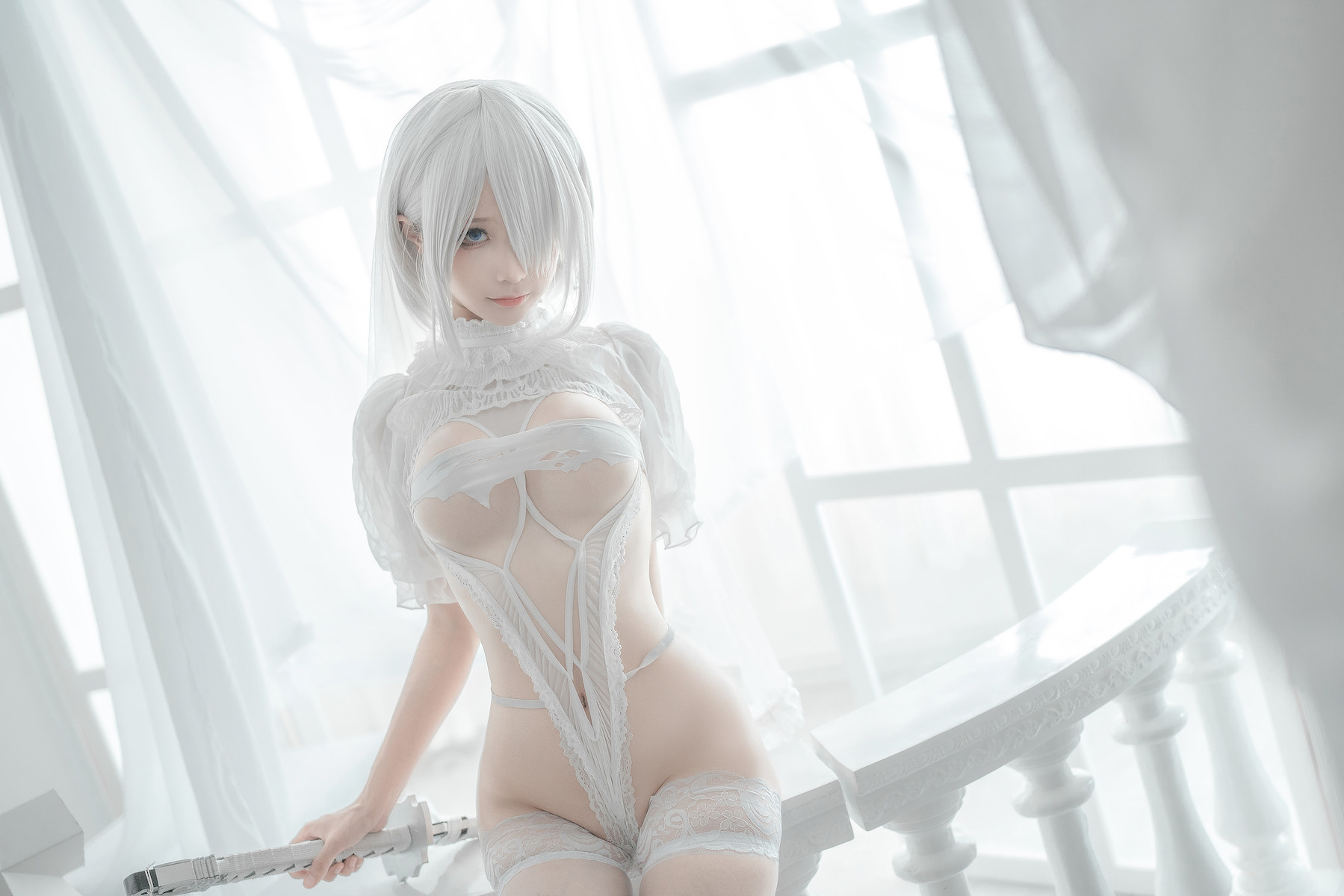 蠢沫沫 Cosplay 2B 白婚纱