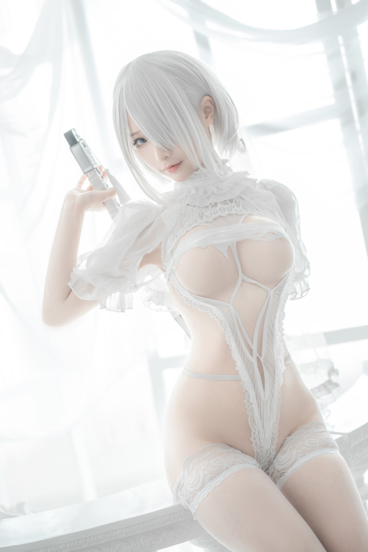 蠢沫沫 Cosplay 2B 白婚纱