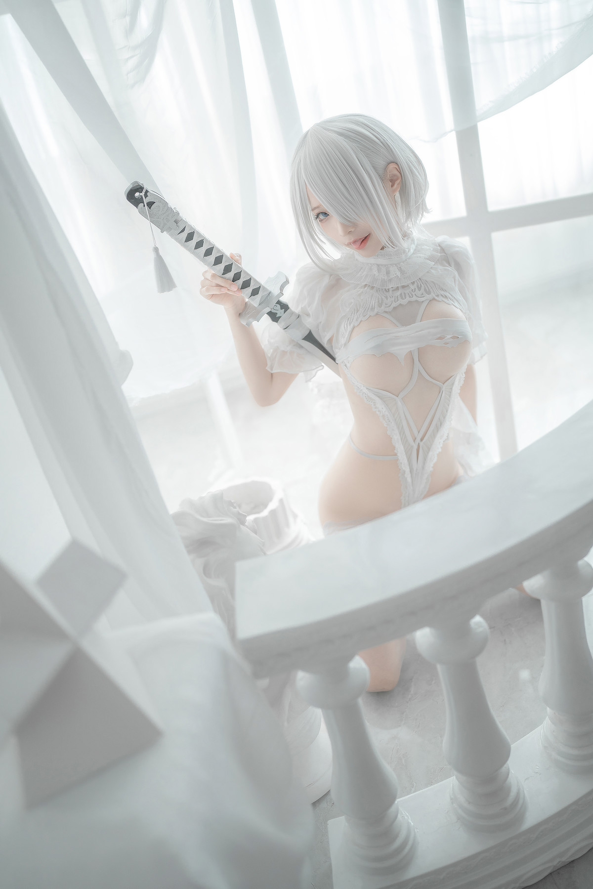 蠢沫沫 Cosplay 2B 白婚纱