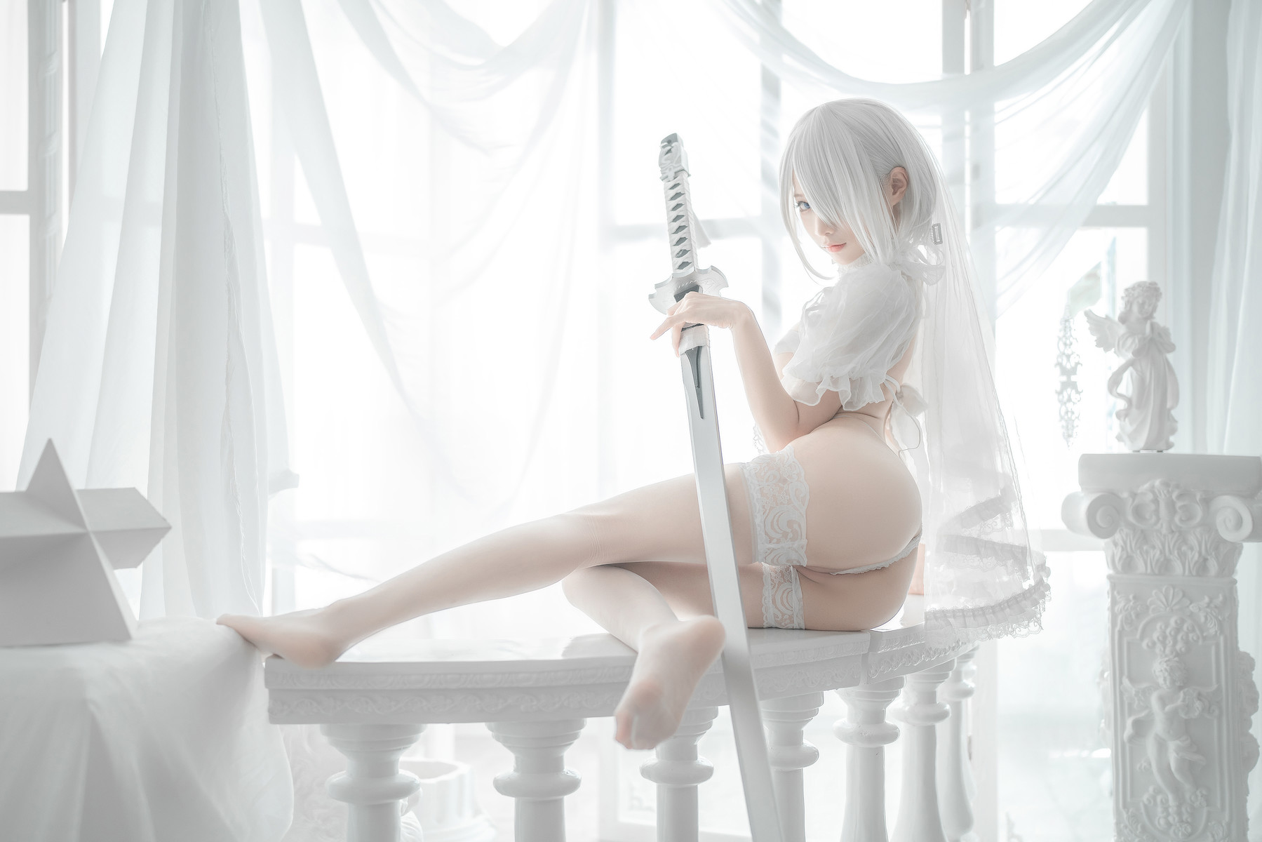 蠢沫沫 Cosplay 2B 白婚纱