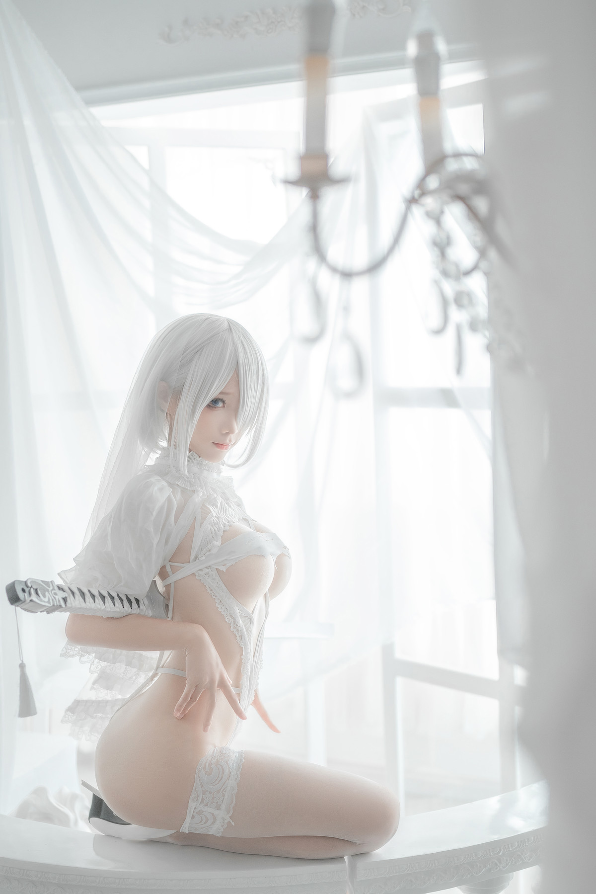 蠢沫沫 Cosplay 2B 白婚纱