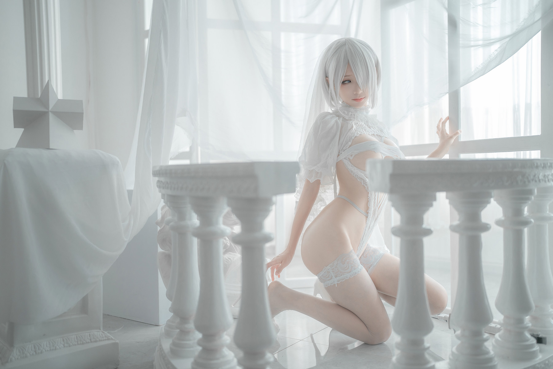 蠢沫沫 Cosplay 2B 白婚纱