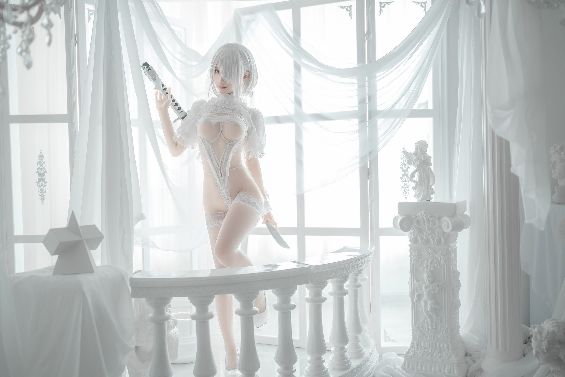 蠢沫沫 Cosplay 2B 白婚纱