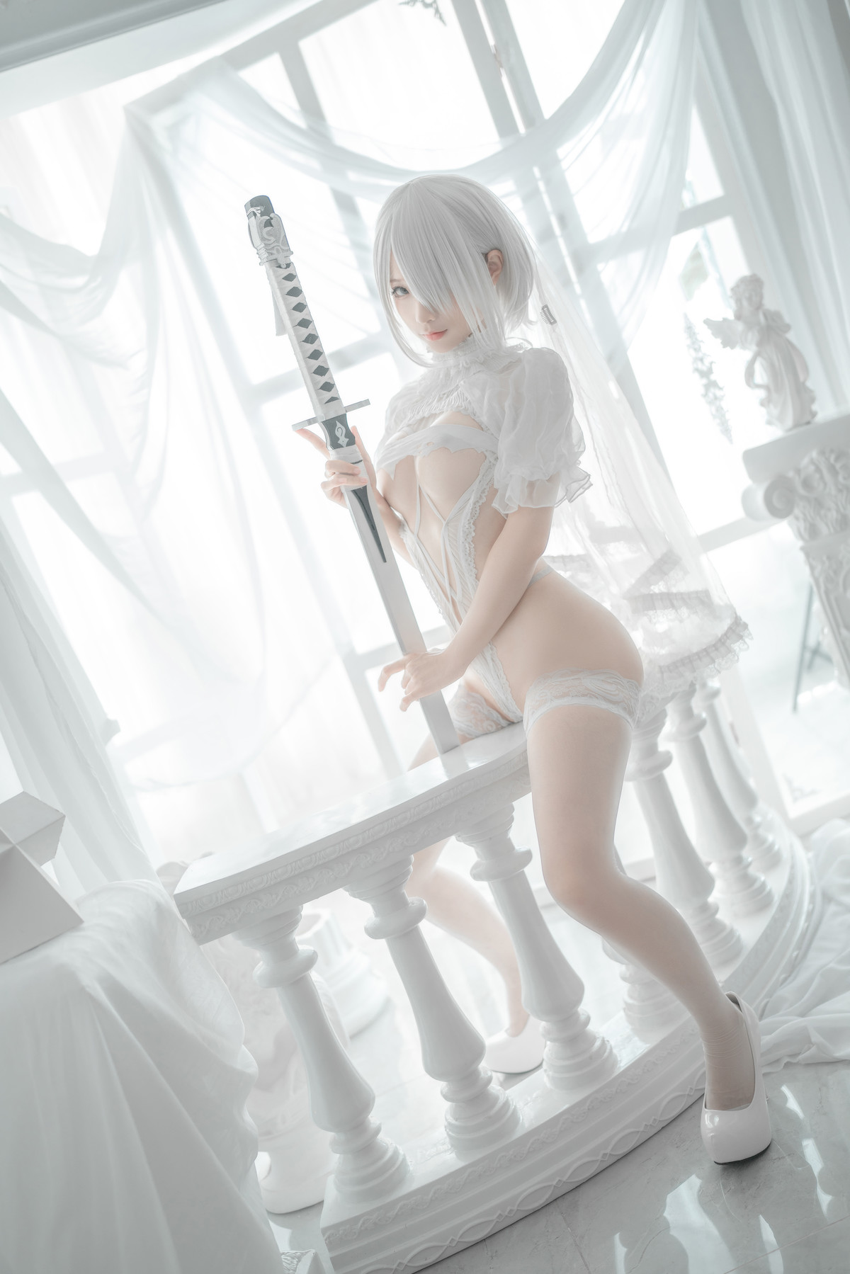 蠢沫沫 Cosplay 2B 白婚纱