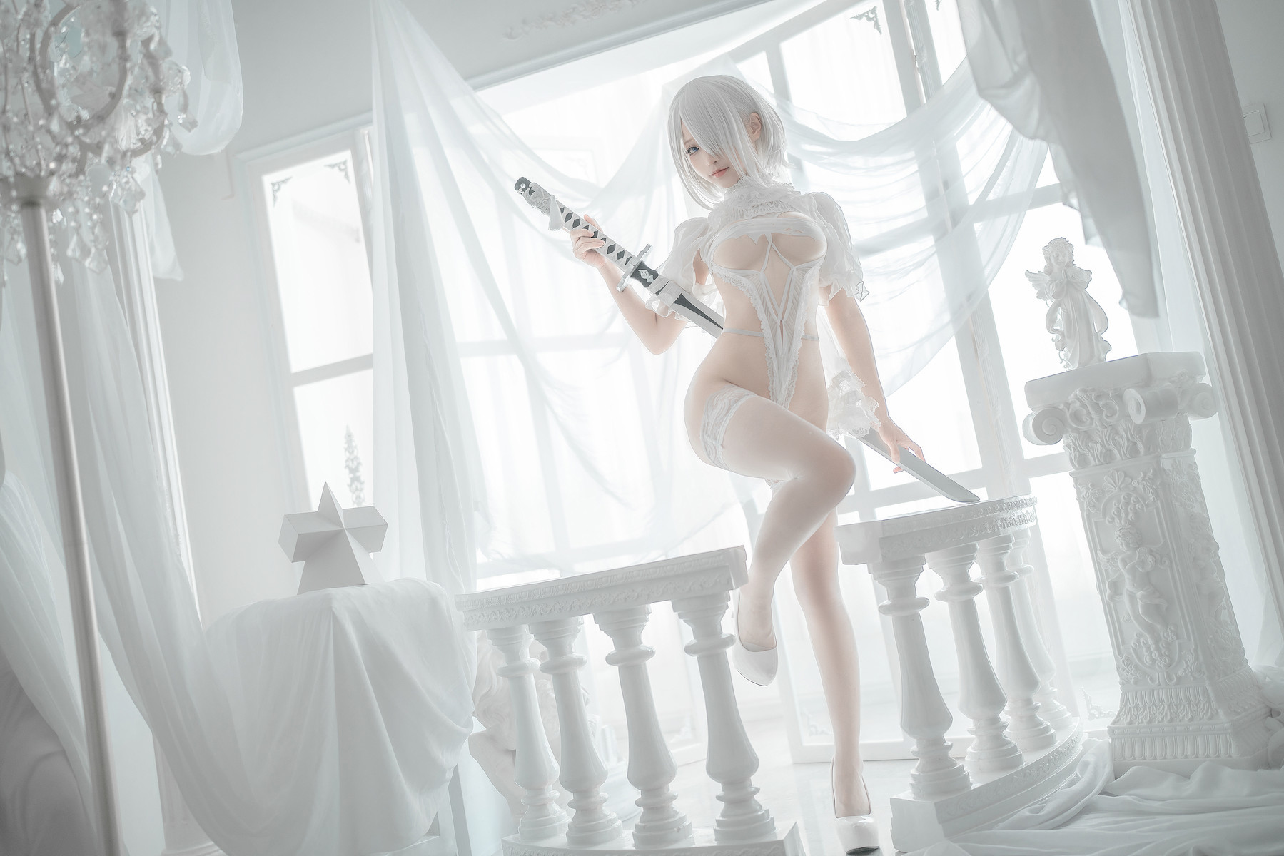 蠢沫沫 Cosplay 2B 白婚纱