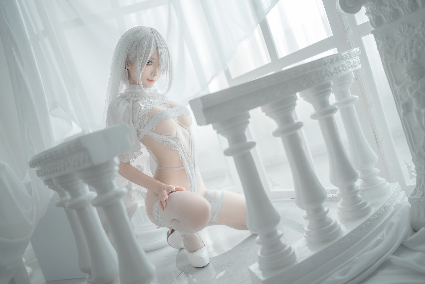 蠢沫沫 Cosplay 2B 白婚纱