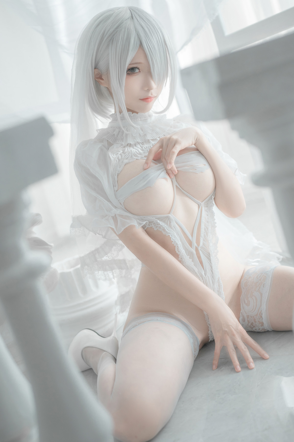 蠢沫沫 Cosplay 2B 白婚纱