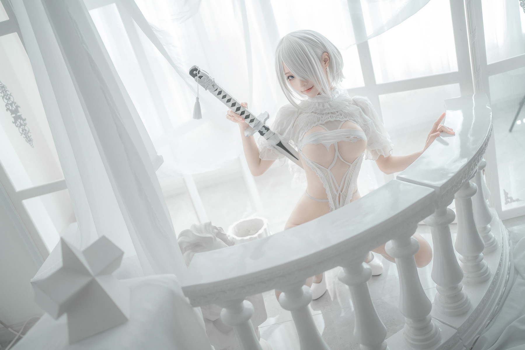 蠢沫沫 Cosplay 2B 白婚纱