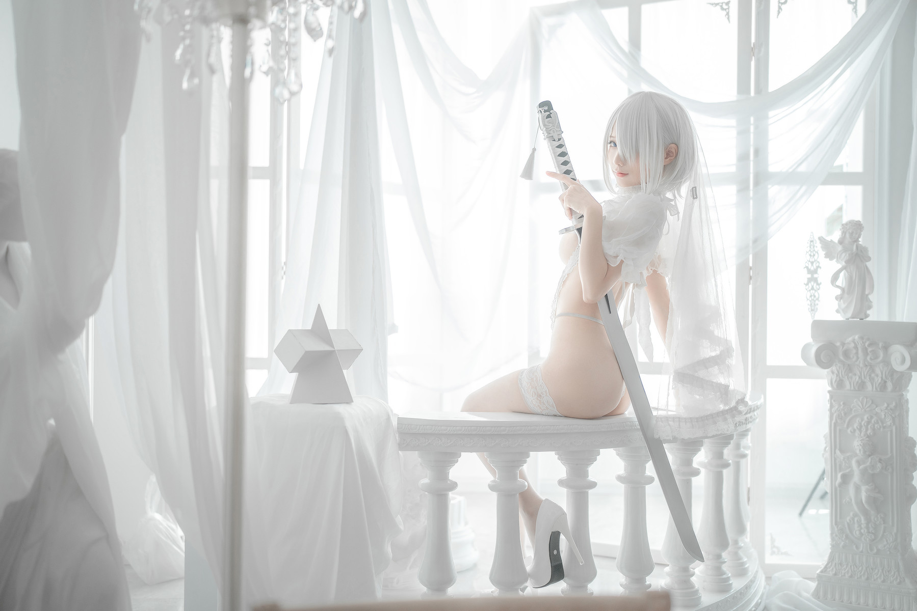蠢沫沫 Cosplay 2B 白婚纱