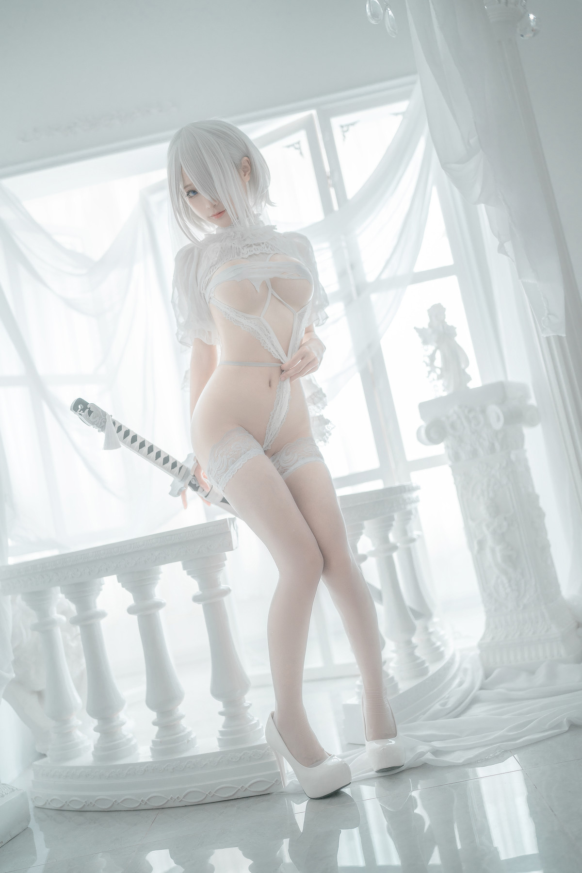 蠢沫沫 Cosplay 2B 白婚纱