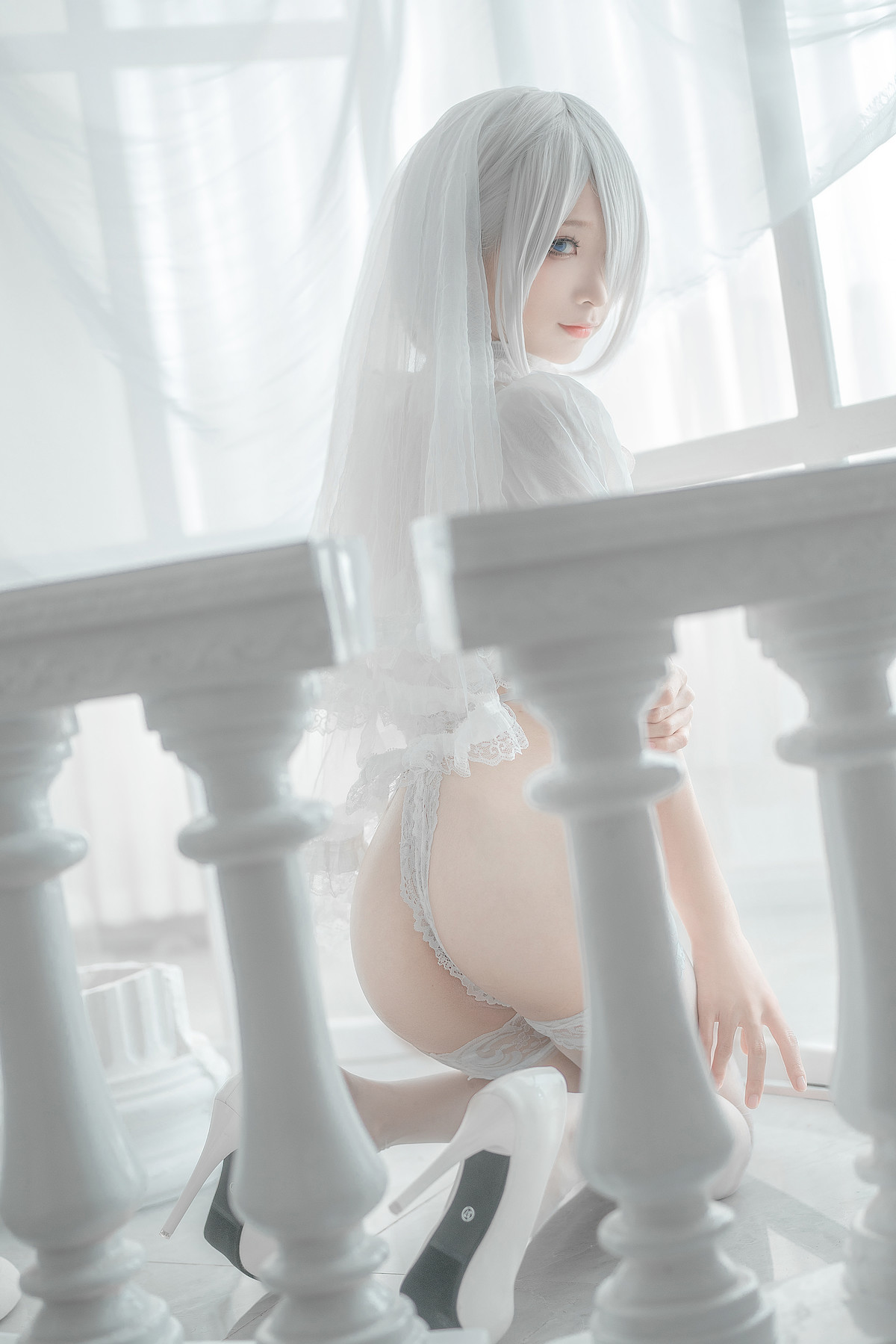 蠢沫沫 Cosplay 2B 白婚纱