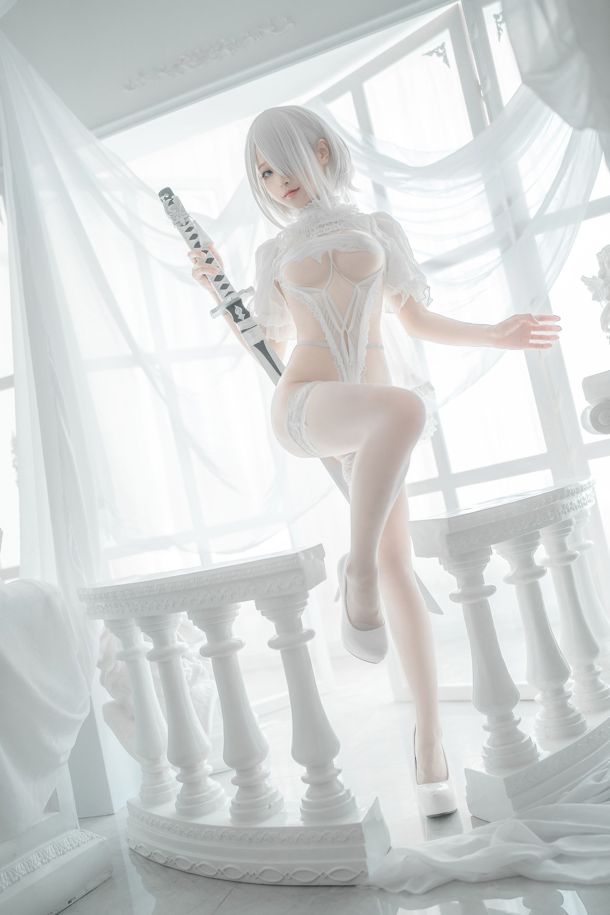 蠢沫沫 Cosplay 2B 白婚纱
