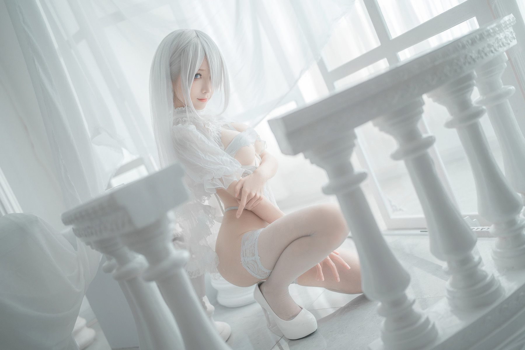 蠢沫沫 Cosplay 2B 白婚纱