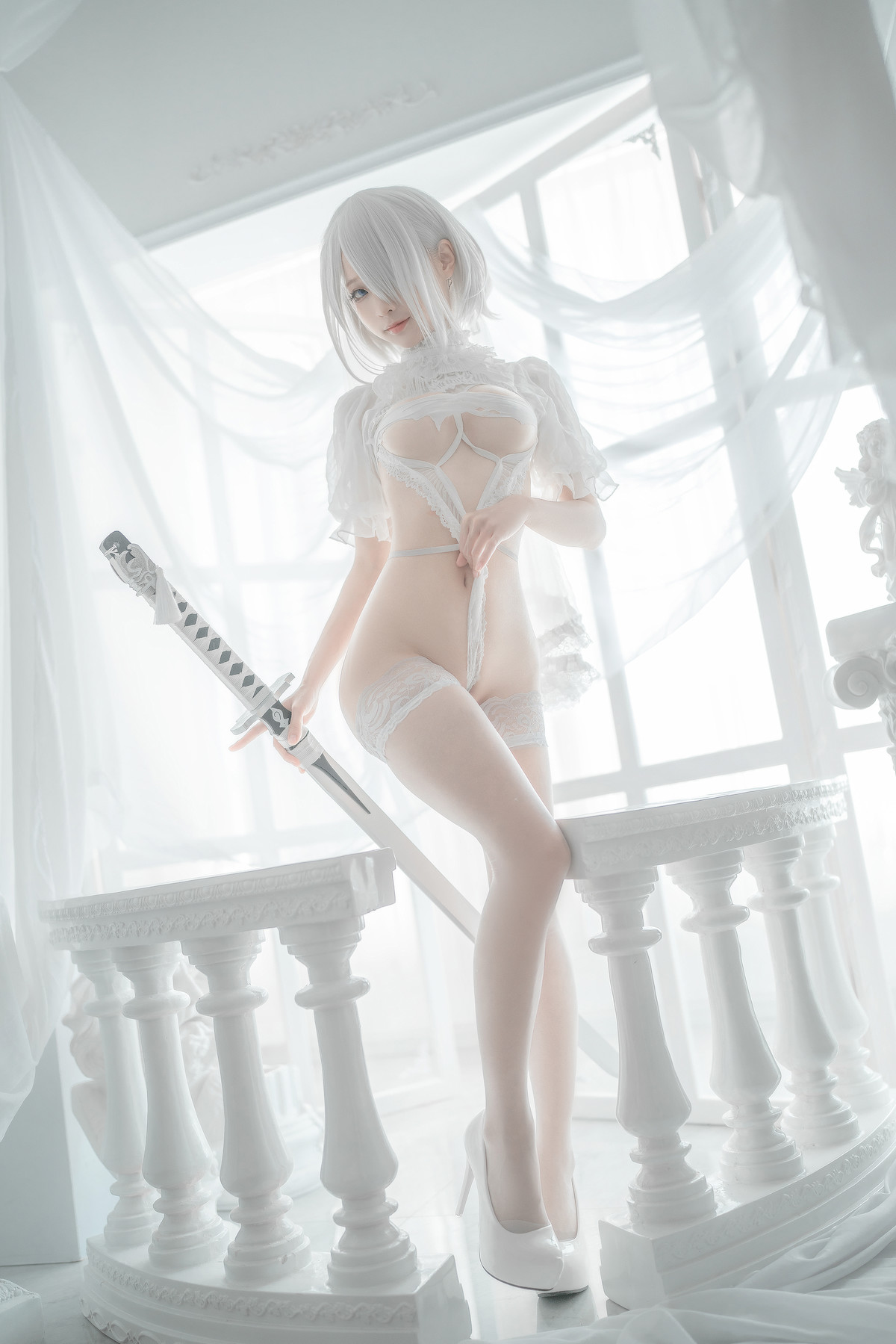 蠢沫沫 Cosplay 2B 白婚纱