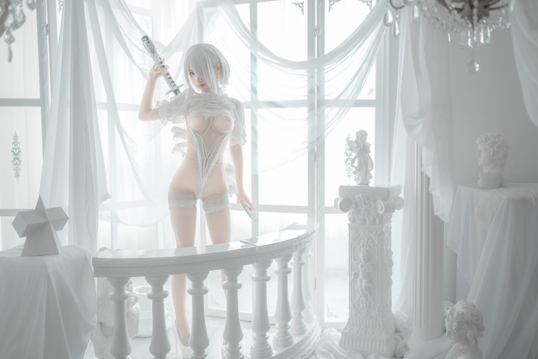 蠢沫沫 Cosplay 2B 白婚纱