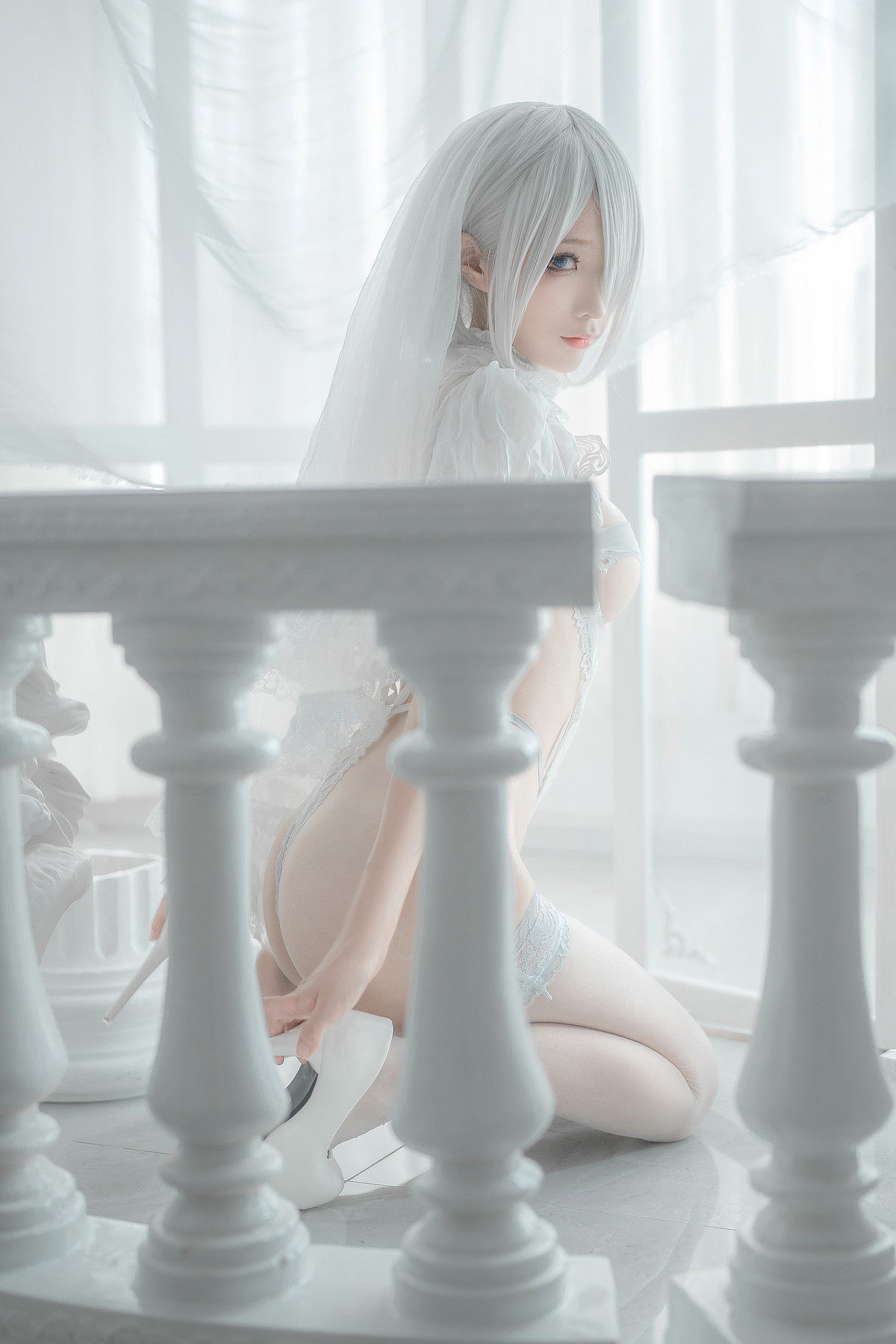 蠢沫沫 Cosplay 2B 白婚纱