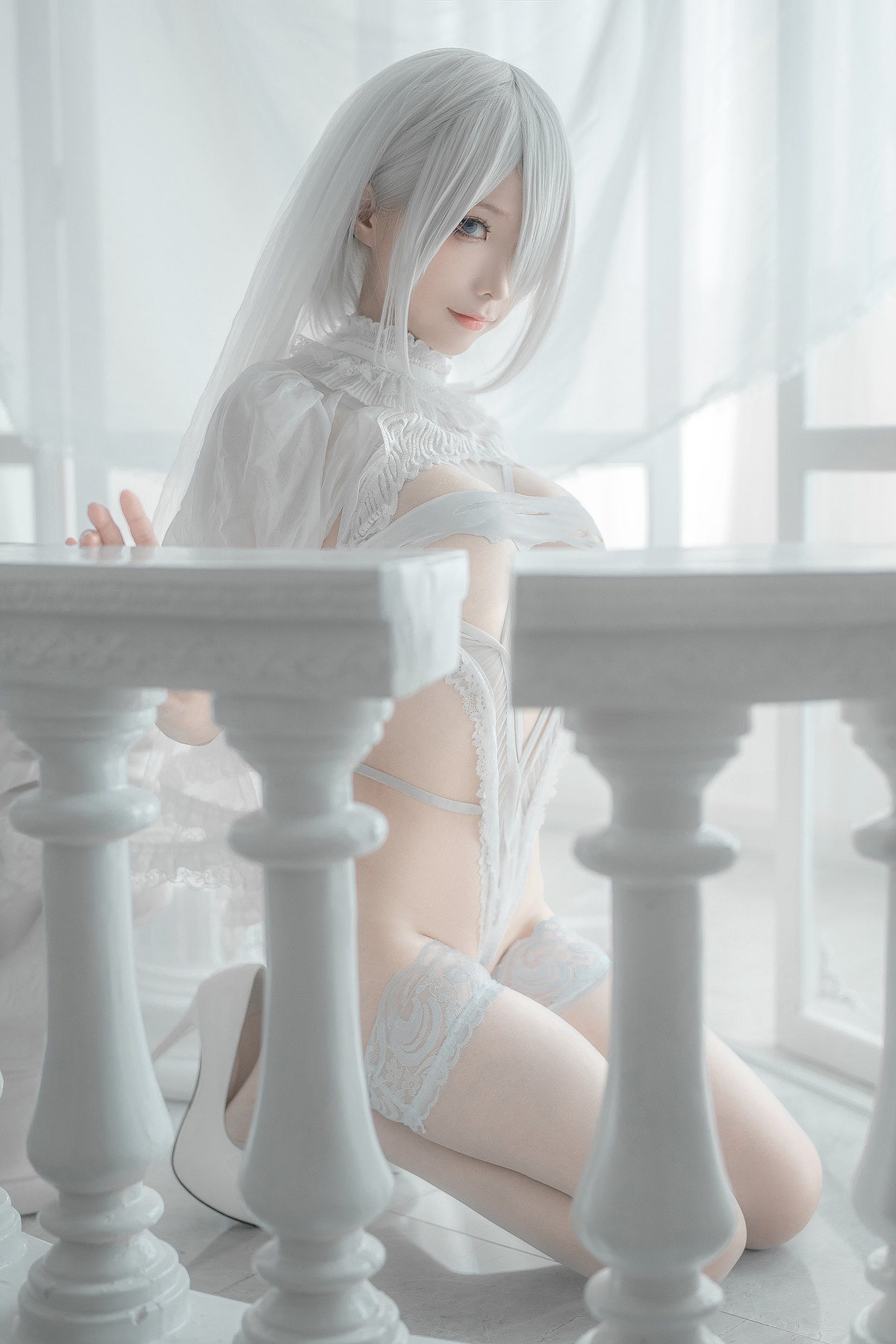 蠢沫沫 Cosplay 2B 白婚纱
