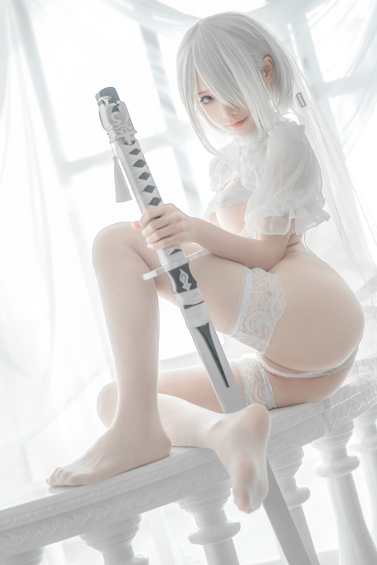 蠢沫沫 Cosplay 2B 白婚纱