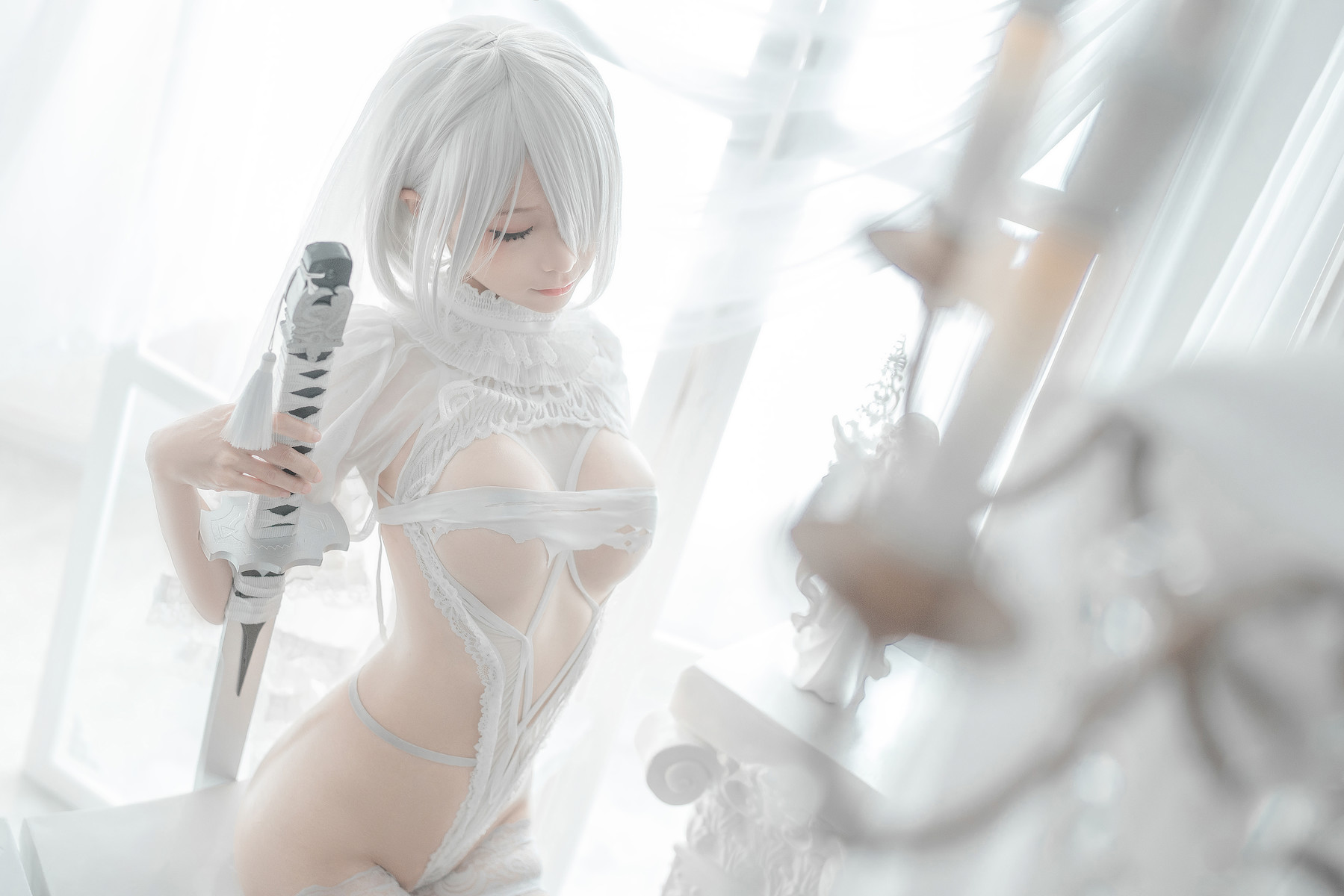 蠢沫沫 Cosplay 2B 白婚纱