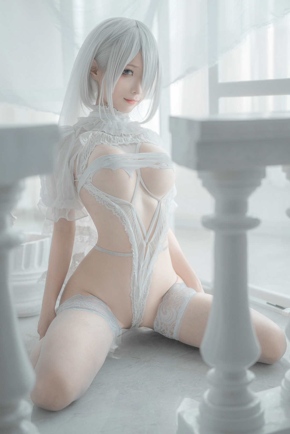 蠢沫沫 Cosplay 2B 白婚纱