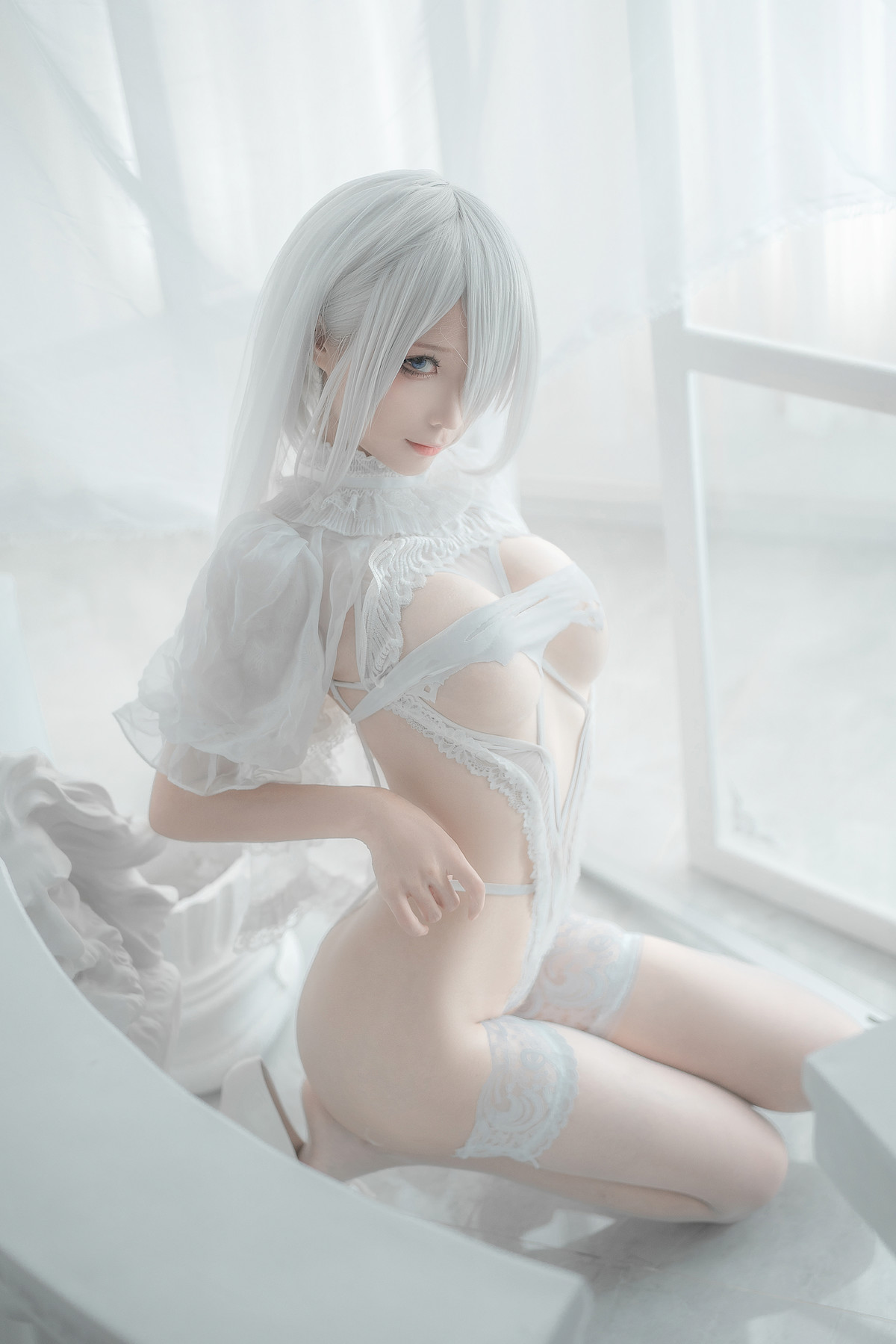 蠢沫沫 Cosplay 2B 白婚纱
