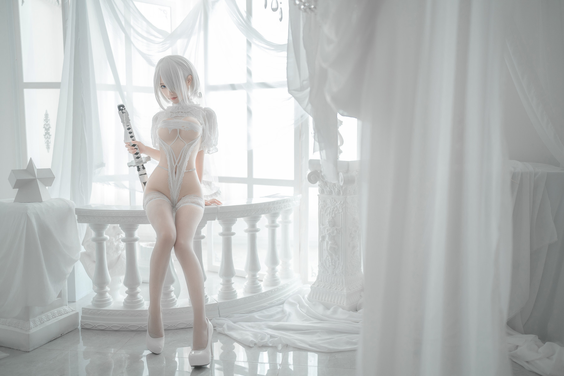 蠢沫沫 Cosplay 2B 白婚纱