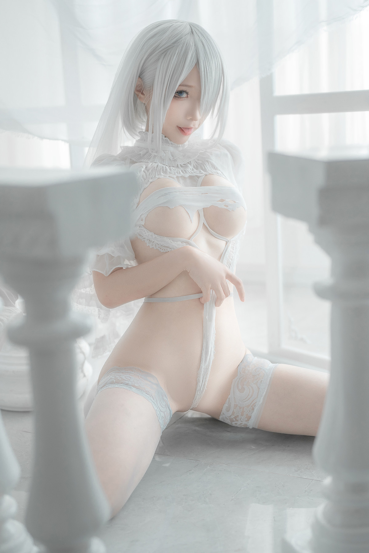 蠢沫沫 Cosplay 2B 白婚纱