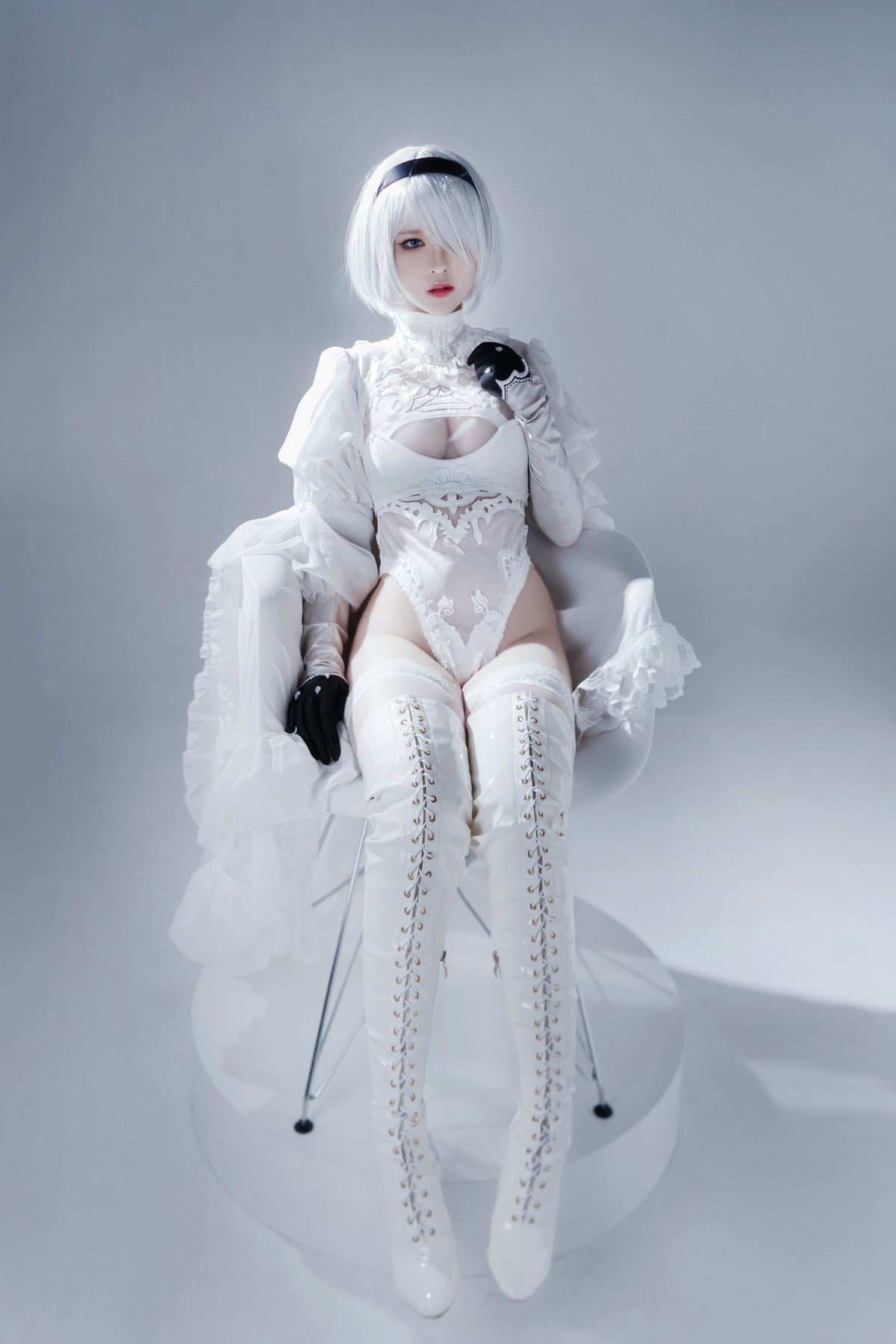 Cosplay 半半子 Automataヨルハ二号B型 白いドレス