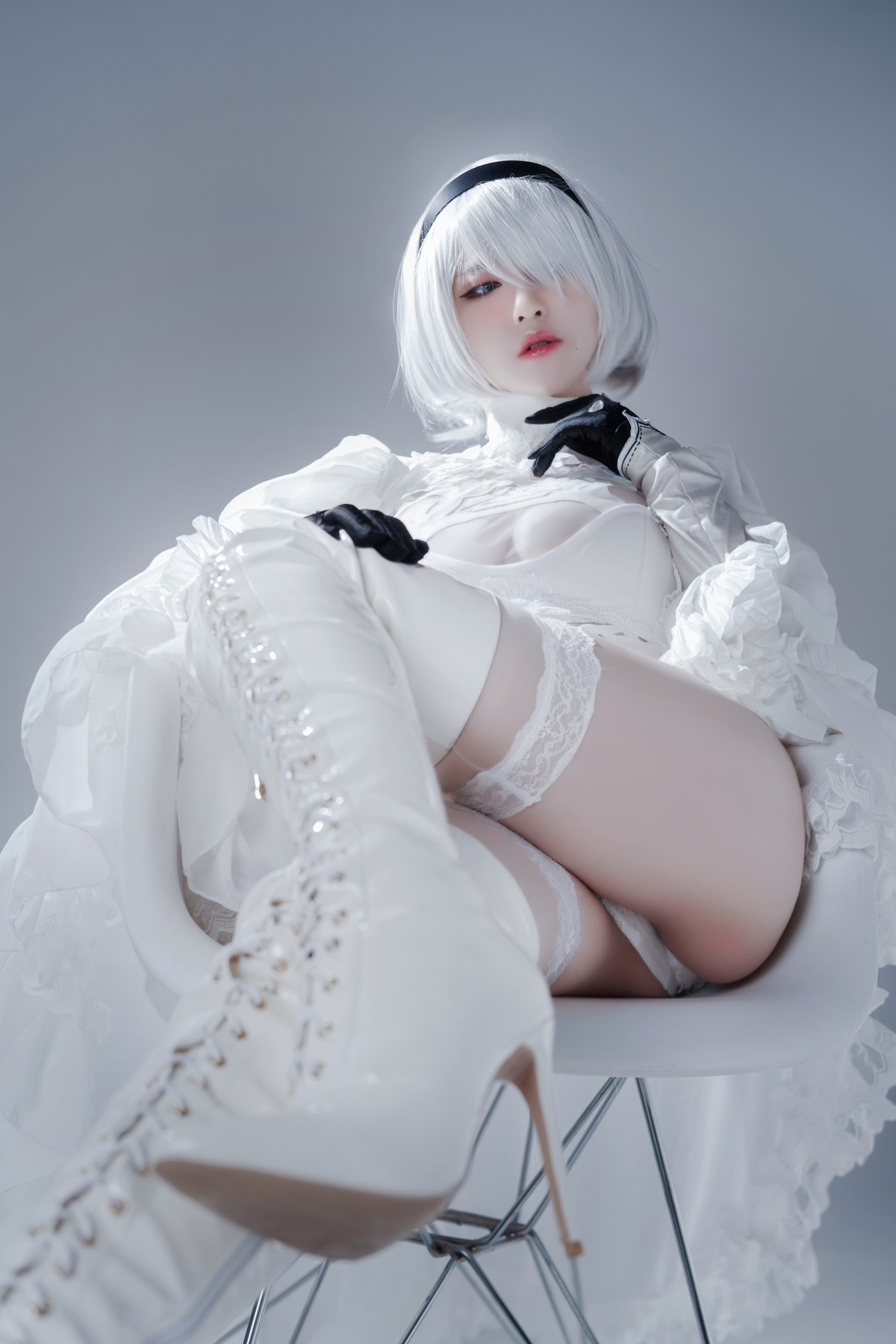 Cosplay 半半子 Automataヨルハ二号B型 白いドレス